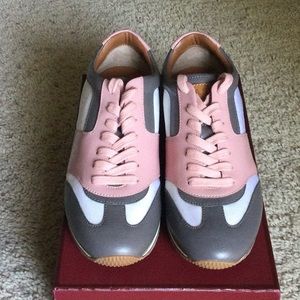 Bally Aleana pink, grey, & white lace up sneakers.